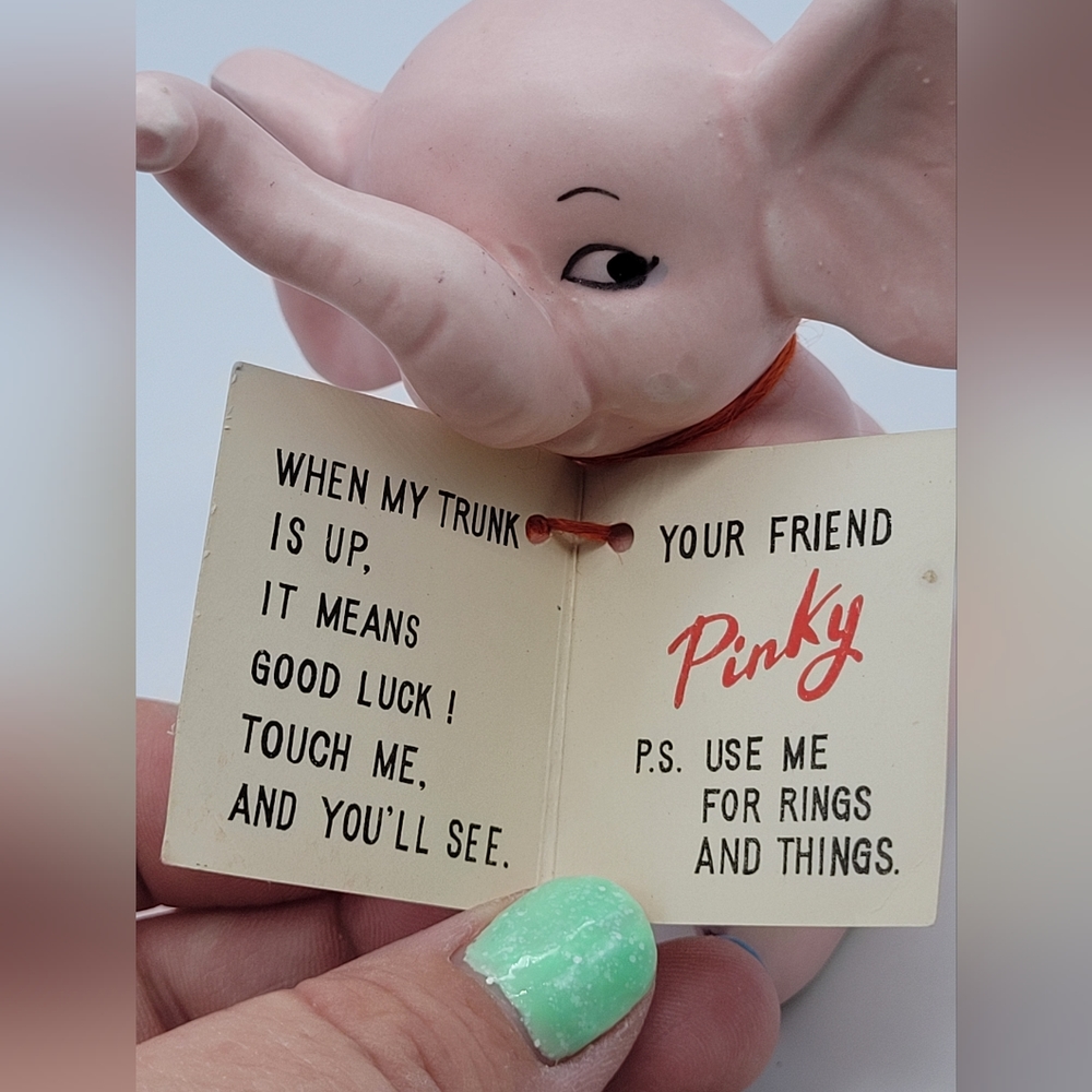 Vintage Pinky Says Pink Elephant Ring Holder Kitsch Kitschy Good Luck - Picture 3 of 8